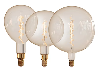 Three Decorative Transparent Glass Light Bulbs With Spiral Filament Design 3d model