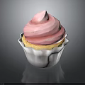 Delicious Cupcake With Pink Swirl Frosting White Paper Cup And Yellow Base