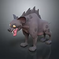 Game Movie Character Hyena Featuring Gray Body Dark Spots Spiked Back Yellow Eyes Sharp Teeth