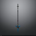 Fantasy Spear Weapon With Long Shaft Golden Tip And Blue Accents