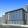 Modern Office Building Featuring Glass Facade And Multistory Design With Street View