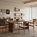 Modern Wooden Dining Table Set With Chairs Shelves And Indoor Plant