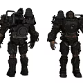 Game and Movie Character in Heavy Mechanical Armor Two Detailed Sci-Fi Worn Metal Design