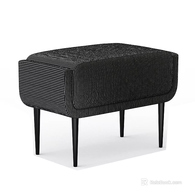 Black Modern Striped Texture Ottoman With Upholstered Surface And Slim Legs 3d model 
