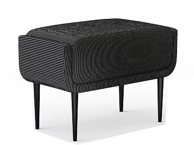 Black Modern Striped Texture Ottoman With Upholstered Surface And Slim Legs 3d model