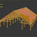 Orange Architectural Building Model With Modern Roof Trusses And Supporting Columns