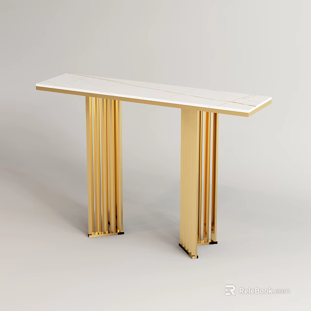 Modern Console Table With White Tabletop And Golden Metal Legs Design 3d model