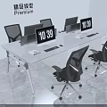 Modern White Office Desk with Computer Monitors and Black Mesh Chairs