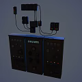 Green Industrial Control Panels Featuring Multiple Buttons Knobs Indicator Lights Top Wires On Dark Background 3d model