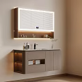 Modern Bathroom Vanity Cabinet With LED Mirror Storage Gray Design And Toiletries