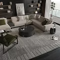 Modern Sofa And Coffee Table Combination With Green Cushions Round Table Armchair And Area Rug