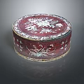 Traditional Red Circular Decorative Ornament Box With Intricate White Floral Patterns