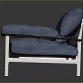 Modern Blue Fabric Three Seater Sofa With Metal Legs And Armrests