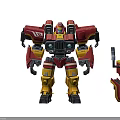 Red Yellow Black Robot Character With Mechanical Parts And Vehicle Components