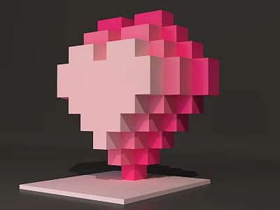 3D Pixel Art Tree Structure With Pink White Blocks On White Base 3d model