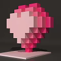 3D Pixel Art Tree Structure With Pink White Blocks On White Base 3d model