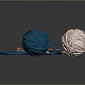 Knitting Supplies With Blue Pink Yarn Balls Wooden Needles And Blue Patterned Fabric