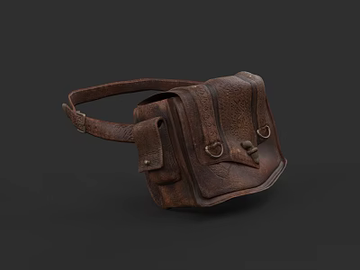 Vintage Brown Leather Fanny Pack With Leather Strap Metal Buckles And Small Pockets 3d model
