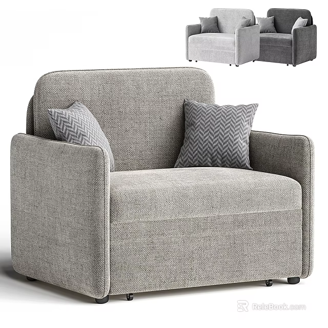 Gray Fabric Single Sofa With Chevron Pattern Pillows And Modern Design 3d model