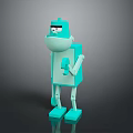 Cartoon Style Teal Robot 3D Game Movie Character With Question Mark Symbol And Square Body