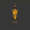 Yellow Backhoe Loader With Front Loader Bucket And Rear Excavator Arm