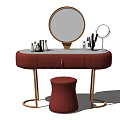 Red Dressing Table With Gold Metal Frame Round Mirror And Matching Stool 3d model