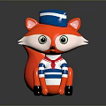 Cute Cartoon Fox Character With Orange Body Blue White Hat Striped Shirt Green Eyes