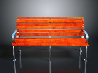 Modern Orange Wooden Bench with Metal Frame and Striped Design 3d model
