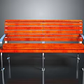 Modern Orange Wooden Bench with Metal Frame and Striped Design