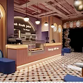 Decorative Hotel Lobby With Pink Beige Tones Bulb Lights Brown Teddy Bear Blue Sofas And Bubbles