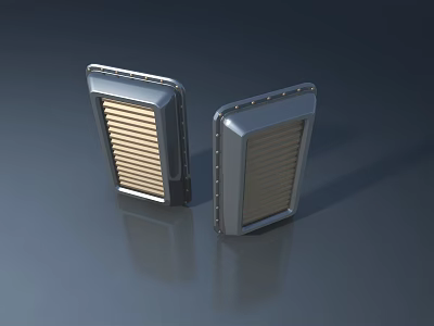 Modern Swing Door Design With Metal Frame And Louvered Panels Details 3d model