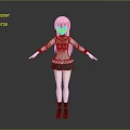 Game Movie Character 3D Model With Pink Long Hair White Top And Black Skirt