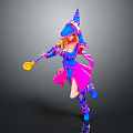 Colorful Wizard Game and Movie Character with Pointed Hat Orange Hair and Golden Prop