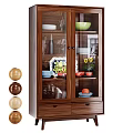 Elegant Wooden Sideboard with Glass Doors Drawers and Displayed Dinnerware Flowers