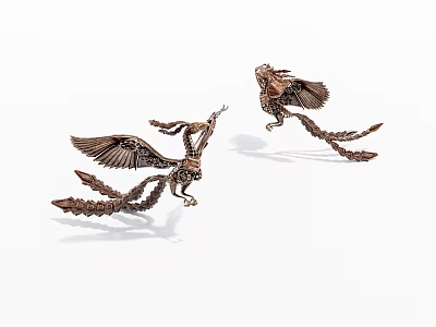 Decorative Ornament Set With Metal Phoenix Design Spreading Wings And Long Bronze Tail Feathers 3d model