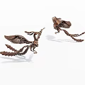Decorative Ornament Set With Metal Phoenix Design Spreading Wings And Long Bronze Tail Feathers