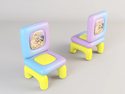 Colorful Kids Leisure Chairs with Purple Blue Gradient Backrest Yellow Seat and Cartoon Pattern 3d model