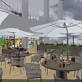 Lively Commercial Street With Outdoor Seating Green Plants Boutique Shops And Warm Ambient Lighting