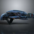 Futuristic Sci Fi Weapon With Blue Metallic Body Orange Accents And Mechanical Design