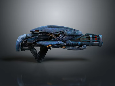 Futuristic Sci Fi Weapon With Blue Metallic Body Orange Accents And Mechanical Design 3d model