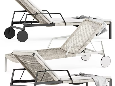 Modern Woven Lounge Chair with Metal Frame and Rolling Wheels and Soft Towel on Top 3d model