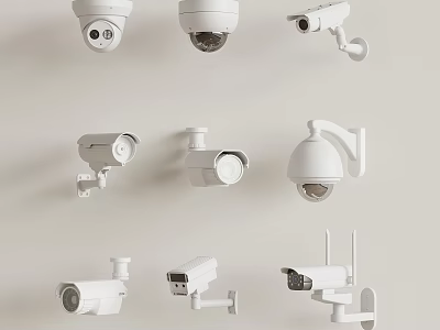 Different Wall Mounted Dome Bullet Surveillance Cameras For Projection Monitoring 3d model