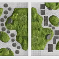 Stepping Stones Design in Garden with Green Grass and Stone Slabs for Natural Walking Path