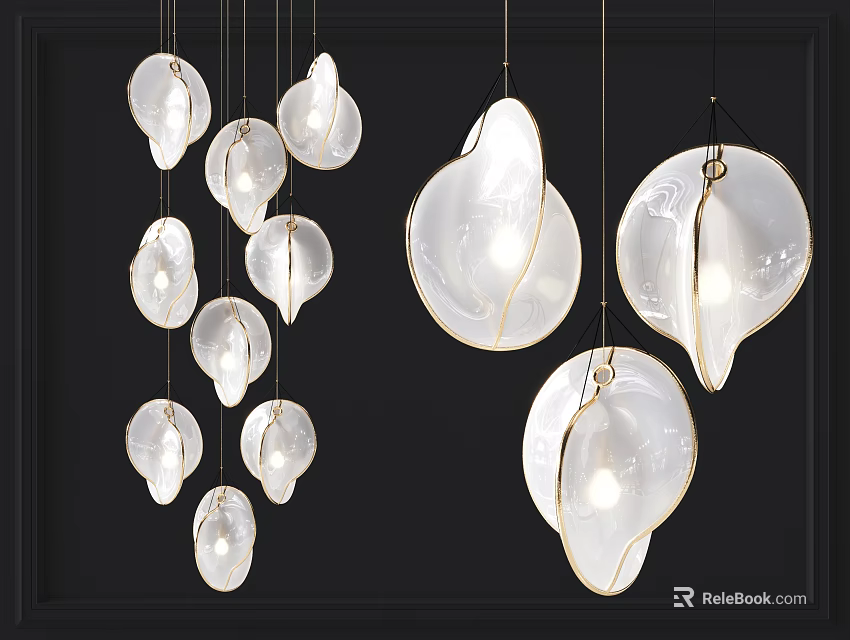 Modern Shell Shaped Transparent Chandeliers With Golden Frame And Elegant Design 3d model 
