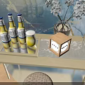 Traditional Chinese Style Exhibition Booth With Mountain Water Background Lantern And Wine Bottles