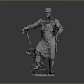 Detailed Silver Metal Blacksmith Sculpture Standing With Apron Hammer And Anvil