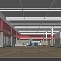 Spacious Basketball Gymnasium With Wooden Floor Red Ceiling Beams And Large Windows