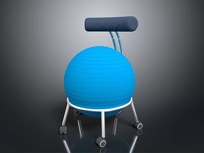 Blue Fitness Ball Chair with Black Backrest Metal Frame and Wheels 3d model