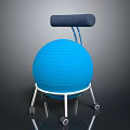 Blue Fitness Ball Chair with Black Backrest Metal Frame and Wheels