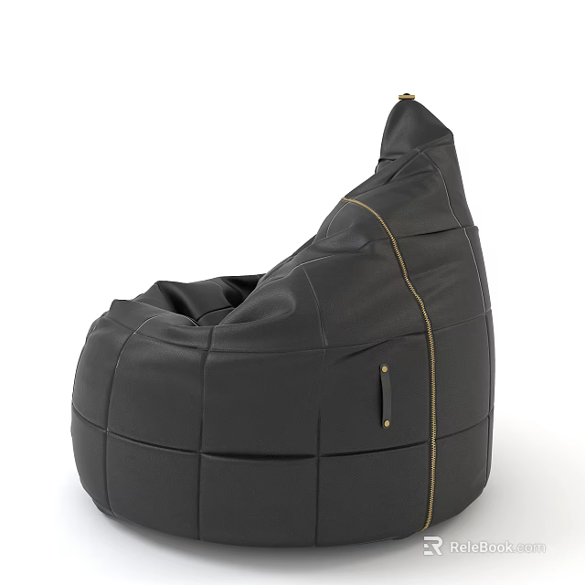 Black Leather Bean Bag Chair With Stitched Design And Metal Accents For Comfortable Seating 3d model 
